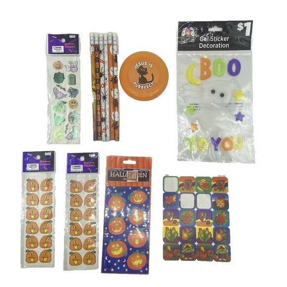 Fall Sticker Pencil Lot Halloween Witch Ghost Pumpkin Christian Gel Set Taiwan - Picture 1 of 16